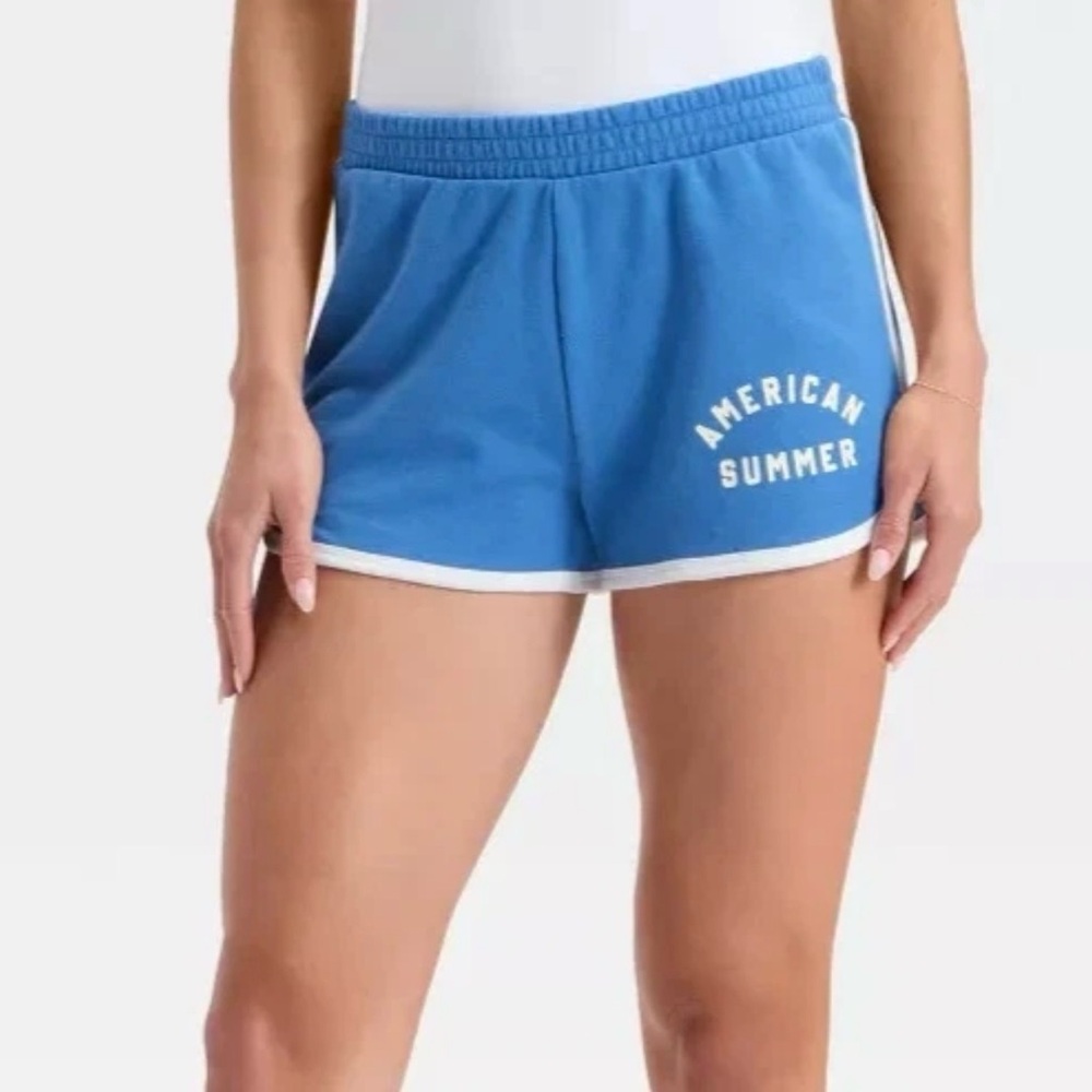 NWT Sz L, Universal Thread, Women's Mid-Rise Graphic Shorts Blue Terry Cloth